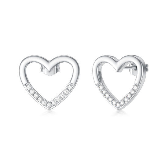 Orecchini a cuore con diamante rotondo in argento sterling