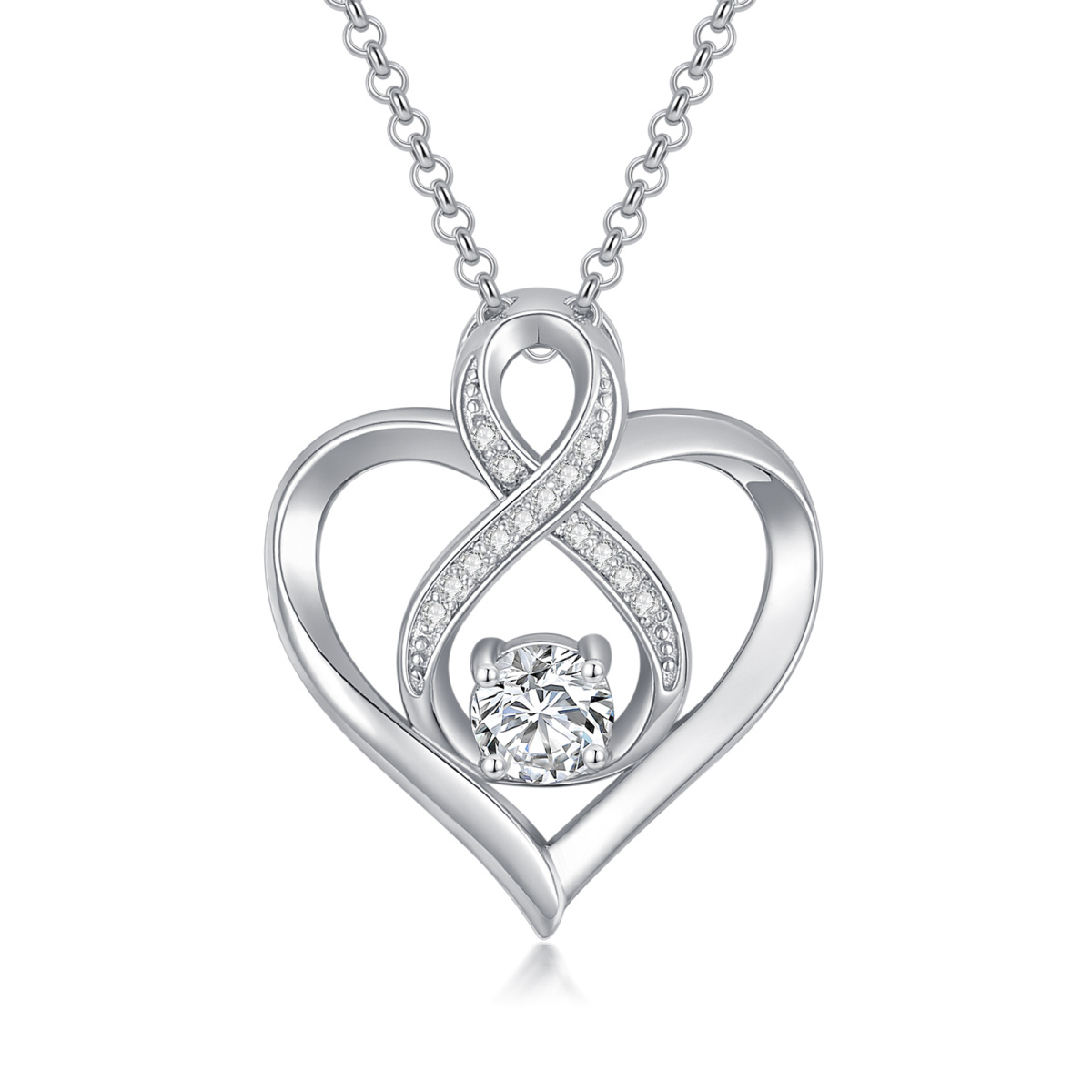 Collier en argent sterling avec pendentif symbole infini en diamant rond-1