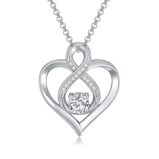 Collier en argent sterling avec pendentif symbole infini en diamant rond