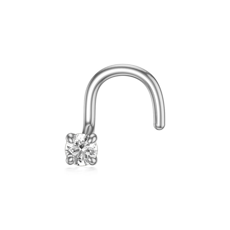 Sterling Silver Round Diamond Nose Ring-6