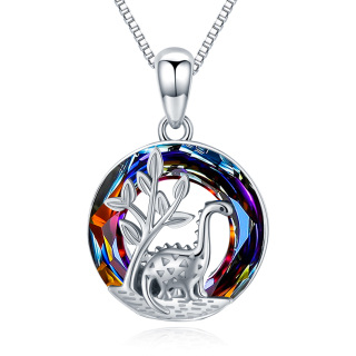 Sterling Silver Round Dinosaurs Crystal Pendant Necklace-39