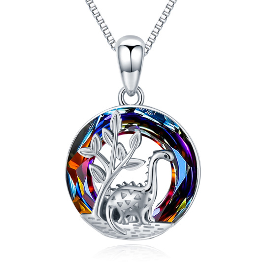 Collana con ciondolo di cristallo a forma di dinosauro rotondo in argento sterling