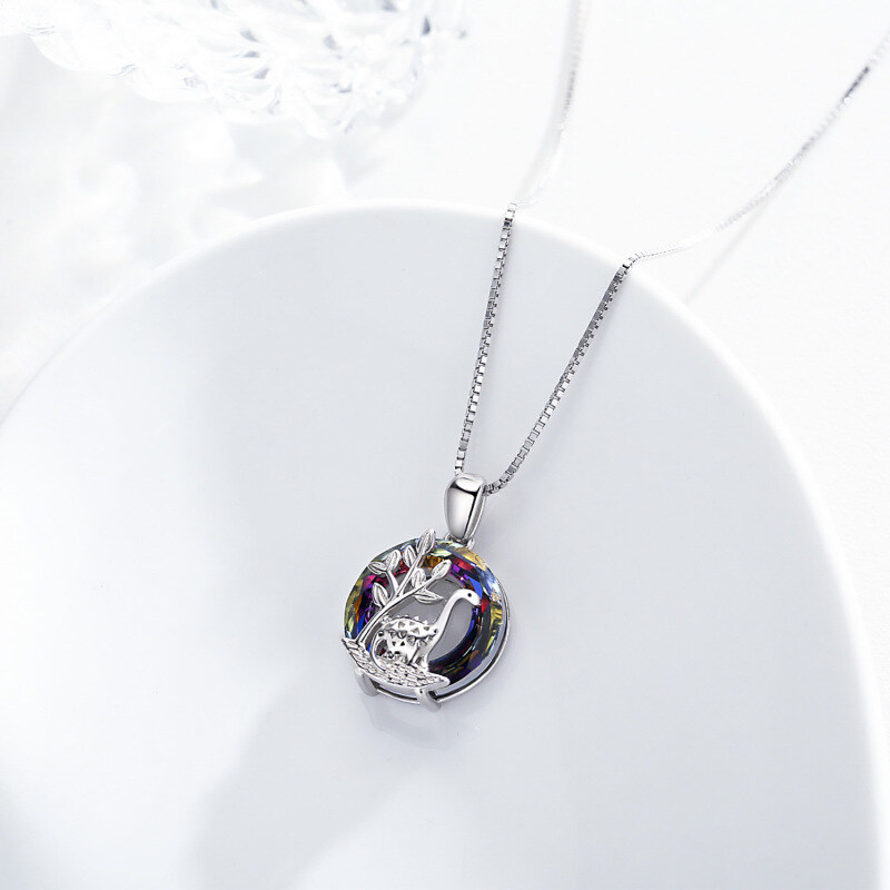 قلادة من الفضة الإسترلينية على شكل ديناصورات دائرية من الكريستال-3