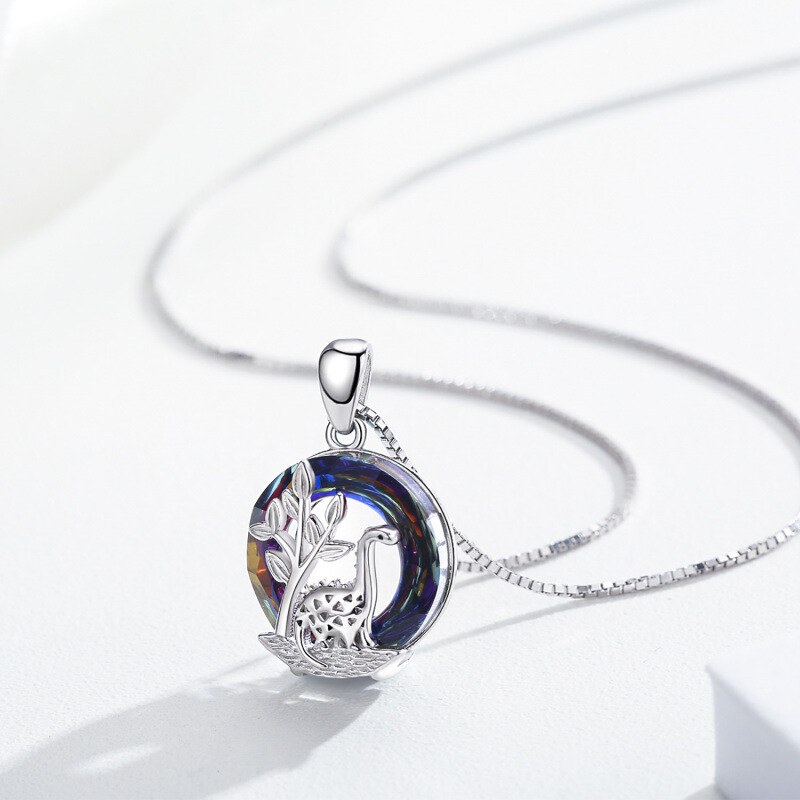 قلادة من الفضة الإسترلينية على شكل ديناصورات دائرية من الكريستال-4