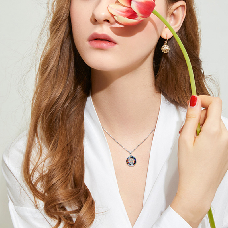 قلادة من الفضة الإسترلينية على شكل ديناصورات دائرية من الكريستال-6