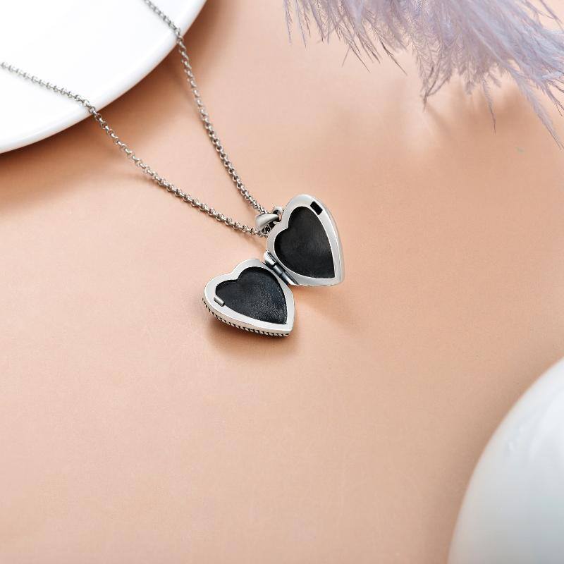 Sterling Silver Round Cubic Zirconia Dog & Heart Personalized Photo Locket Necklace with Engraved Word-4