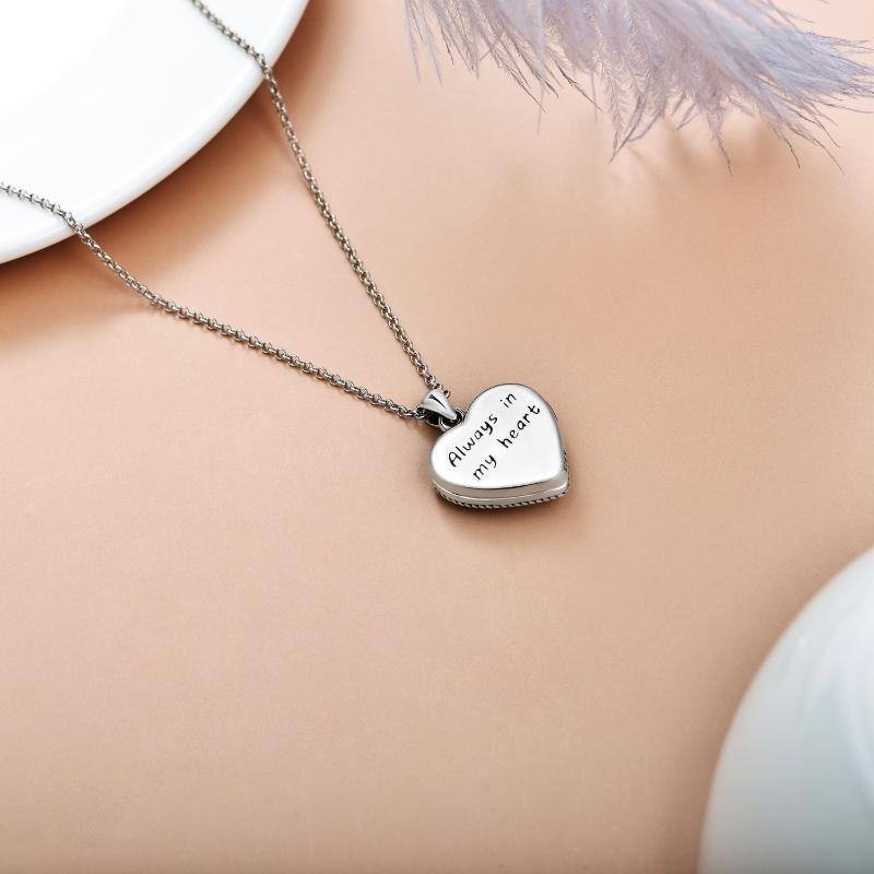 Sterling Silver Round Cubic Zirconia Dog & Heart Personalized Photo Locket Necklace with Engraved Word-5