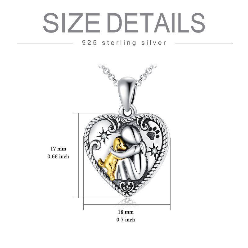 Sterling Silver Round Cubic Zirconia Dog & Heart Personalized Photo Locket Necklace with Engraved Word-6