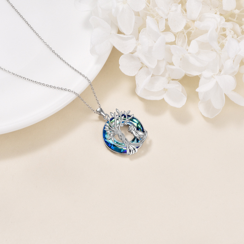Sterling Silver Round Dog & Tree Of Life Crystal Pendant Necklace-4