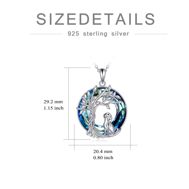 Sterling Silver Round Dog & Tree Of Life Crystal Pendant Necklace-5