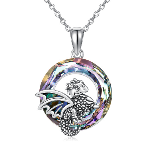 Sterling Silver Round Dragon Crystal Pendant Necklace