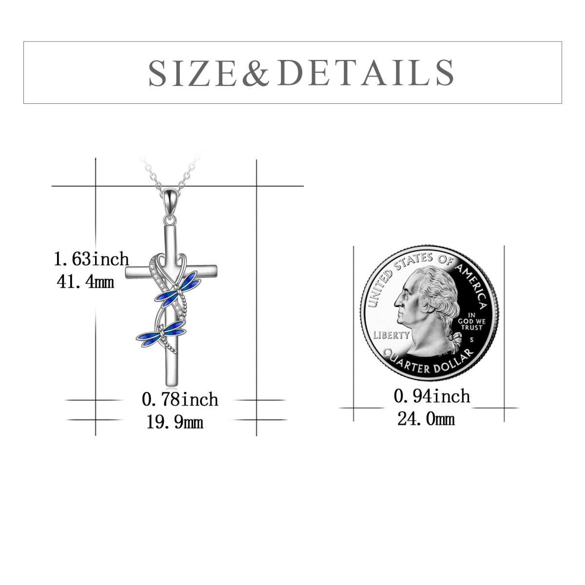 Sterling Silber Runde Cubic Zirkonia Libelle & Kreuz Anhänger Halskette-4