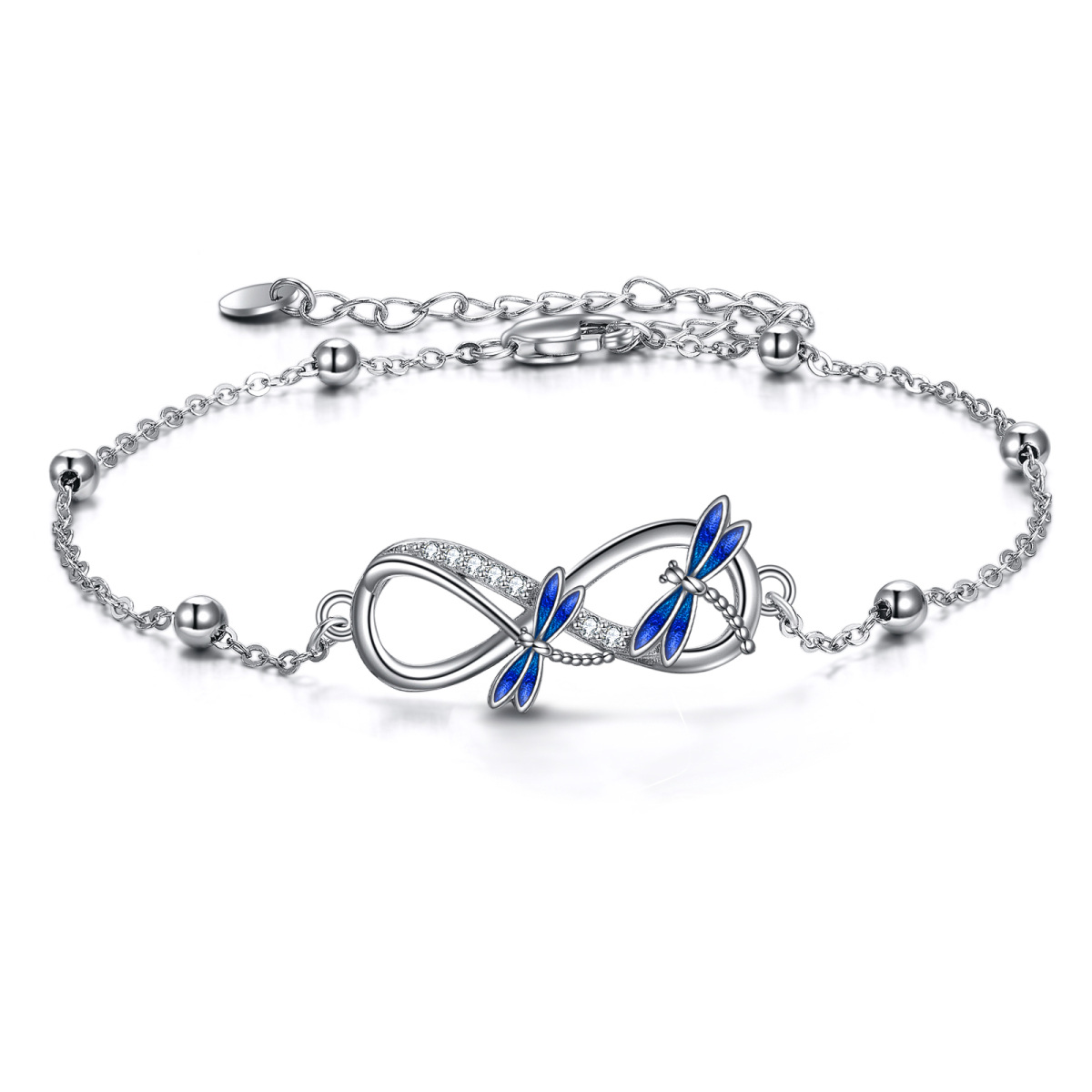 Sterling Silber Runde Cubic Zirkonia Libelle & Infinity Symbol Anhänger Armband-1