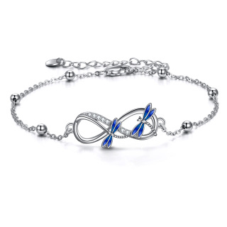 Sterling Silver Round Cubic Zirconia Dragonfly & Infinity Symbol Charm Bracelet-26