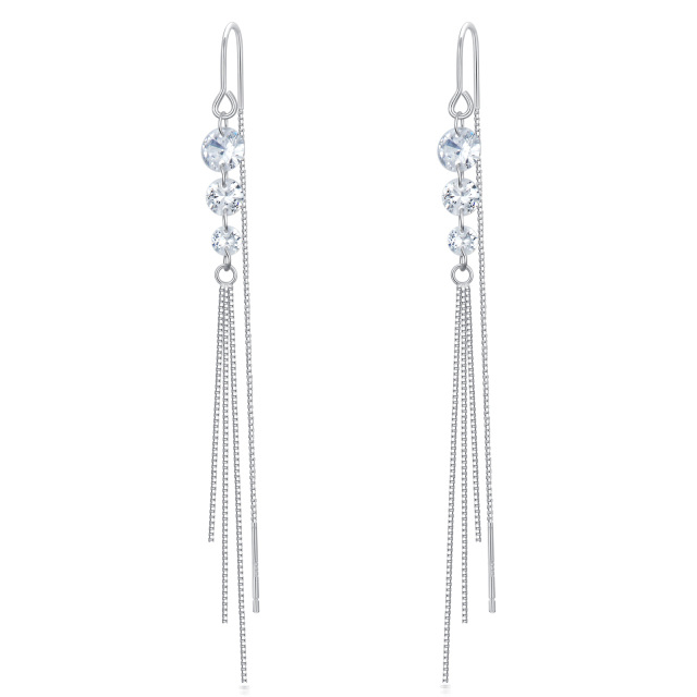 Sterling Silver Cubic Zirconia Round Drop Earrings-1