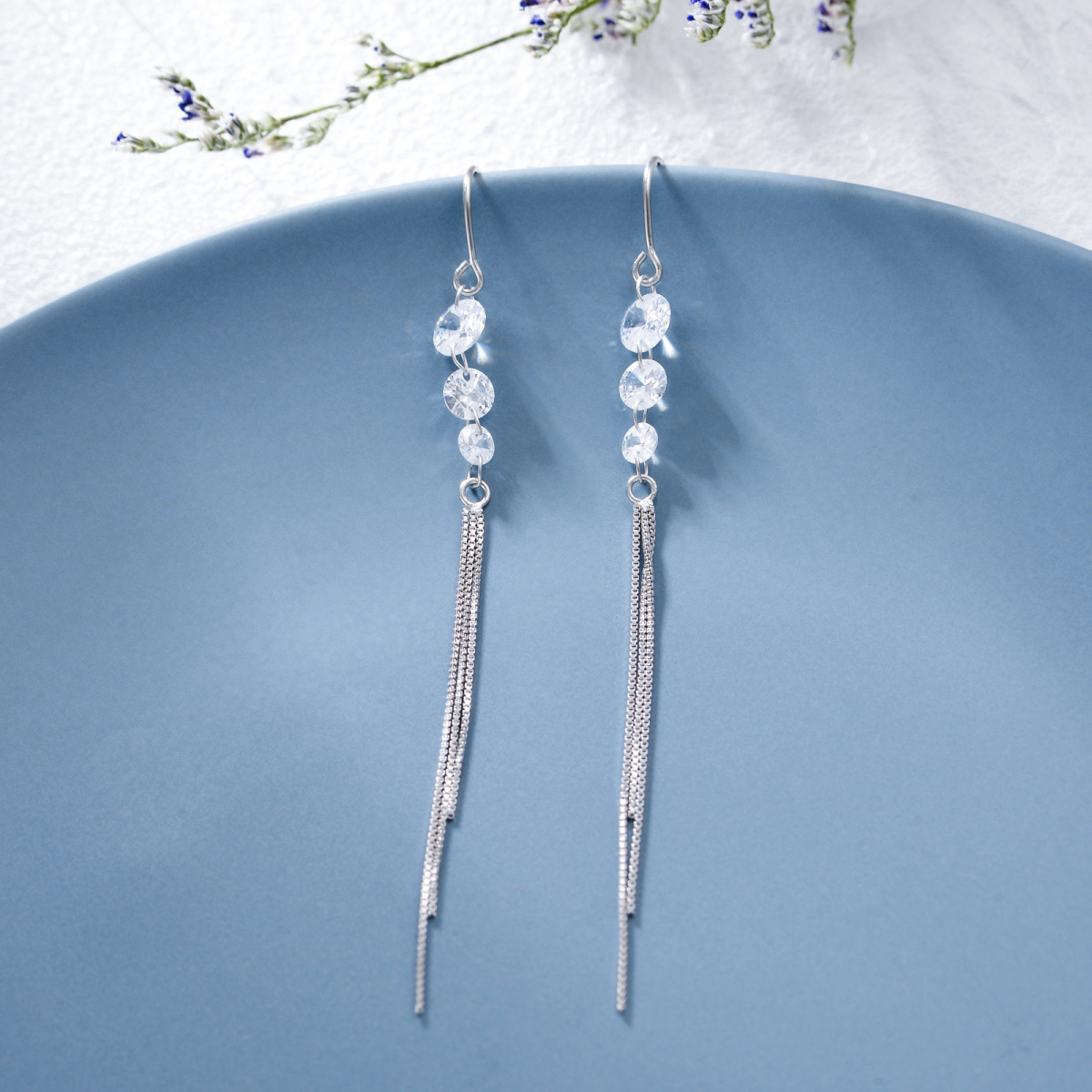 Boucles d'oreilles pendantes en argent cubique à zirconium rond-3