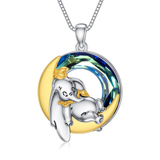 Sterling Silver Round Elephant Crystal Pendant Necklace-6