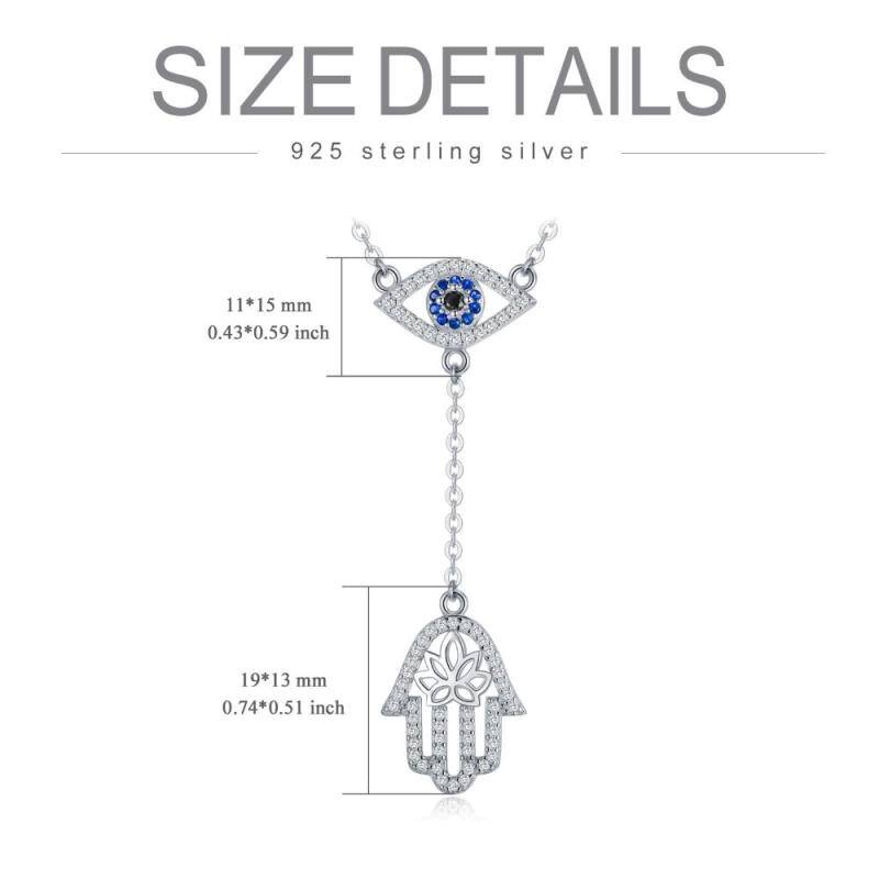 Sterling Silver Round Cubic Zirconia Evil Eye & Hamsa Hand Non-adjustable Y-Necklace-6