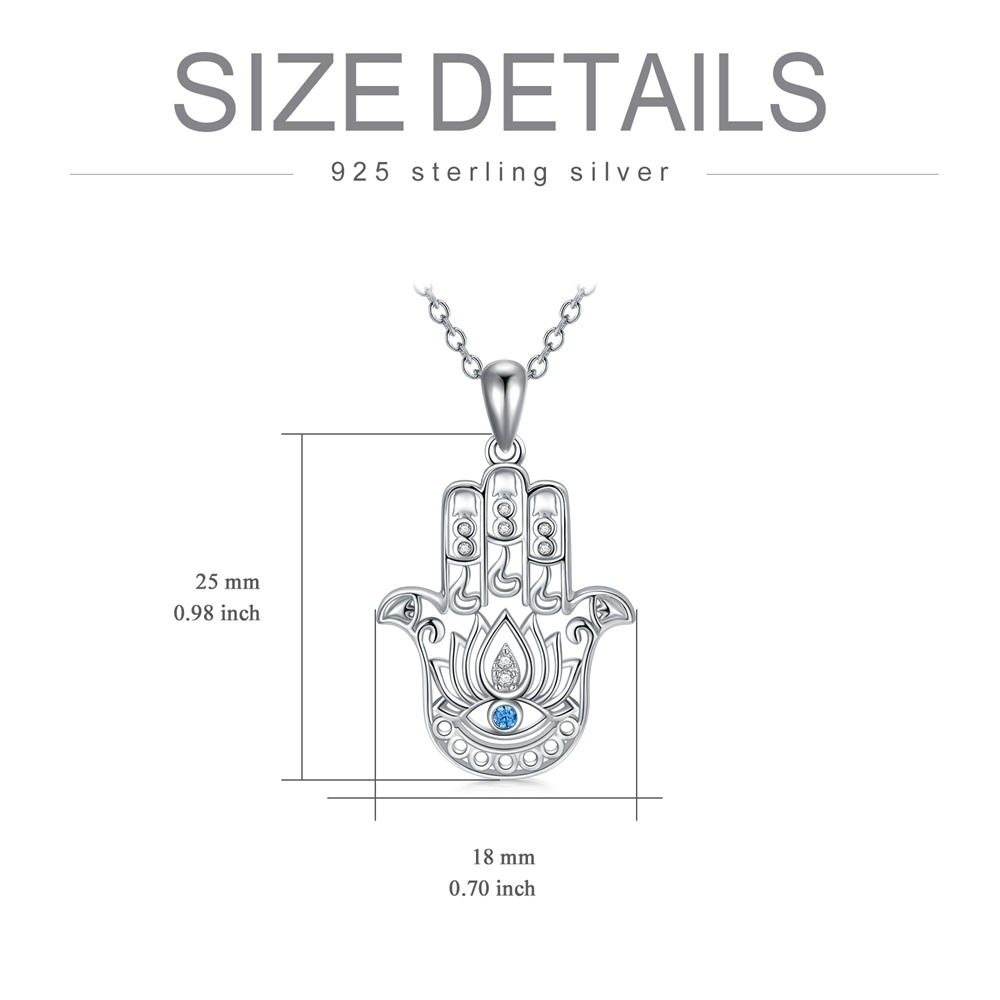 Collana con ciondolo a forma di occhio maligno rotondo e mano Hamsa in argento sterling-6