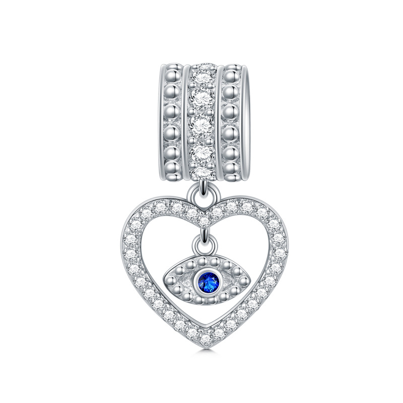 Sterling Silver Round Cubic Zirconia Evil Eye & Heart Pendant Charms-5
