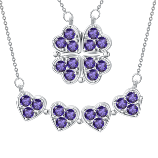 Sterling Silver Round Cubic Zirconia Four Leaf Clover & Heart Pendant Necklace-4