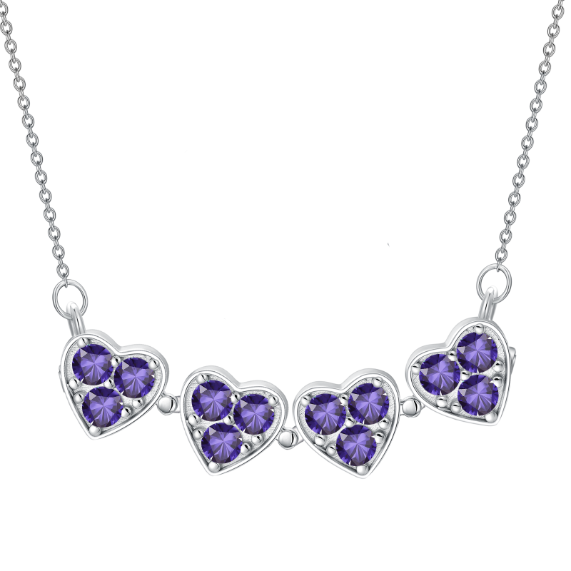 Sterling Silver Round Cubic Zirconia Four Leaf Clover & Heart Pendant Necklace-2