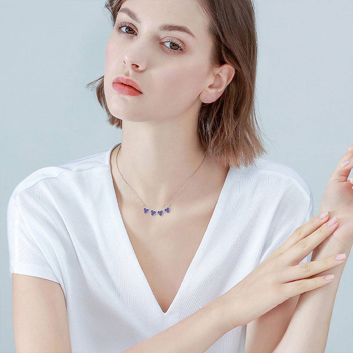 Collana con ciondolo a cuore e quadrifoglio in argento sterling con zirconia cubica rotonda-3
