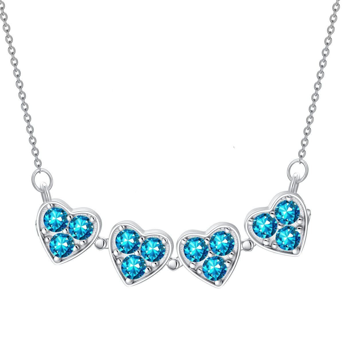 Sterling Silver Round Cubic Zirconia Four Leaf Clover & Heart Pendant Necklace-5