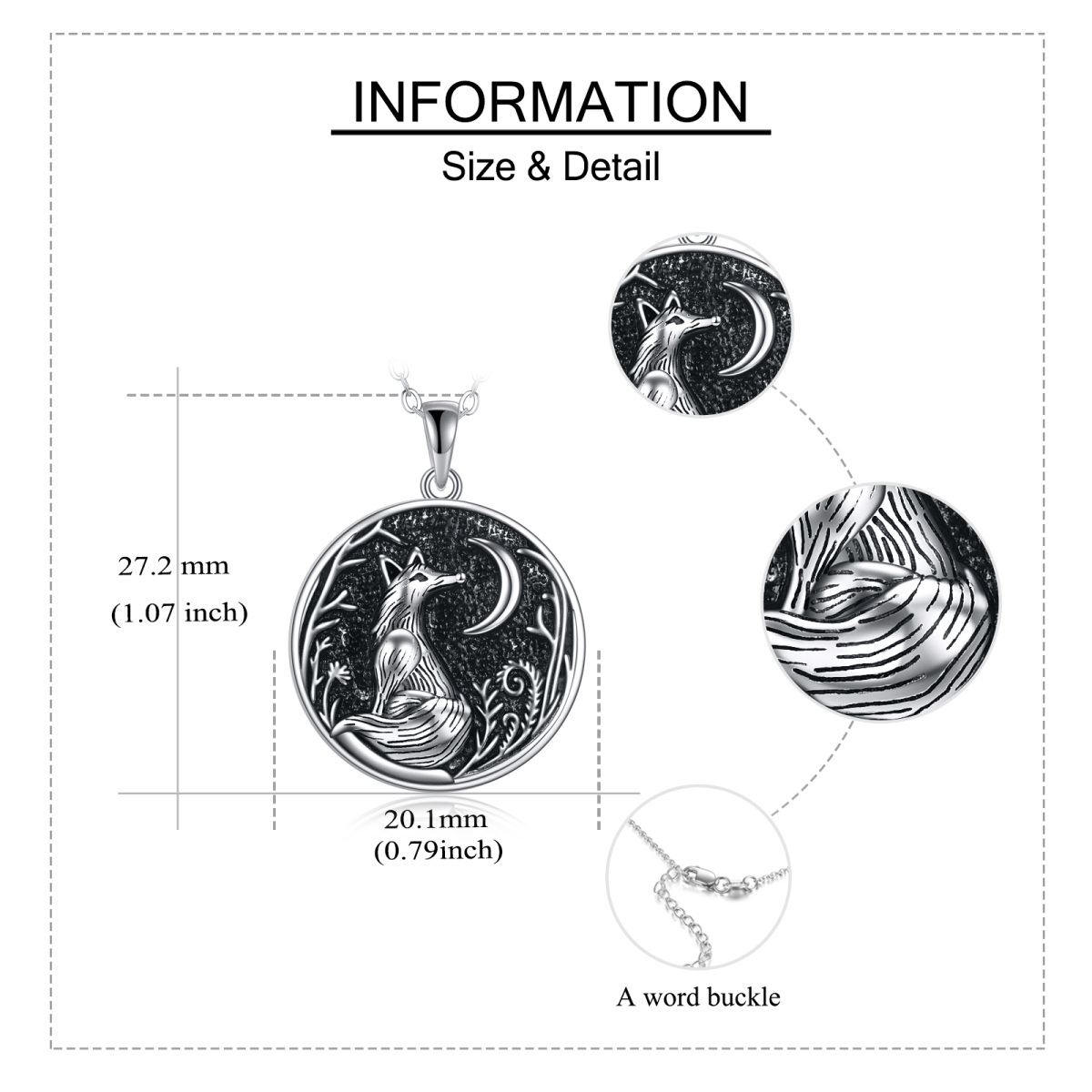 Sterling Silber Runde Fuchs & Mond Anhänger Halskette-5