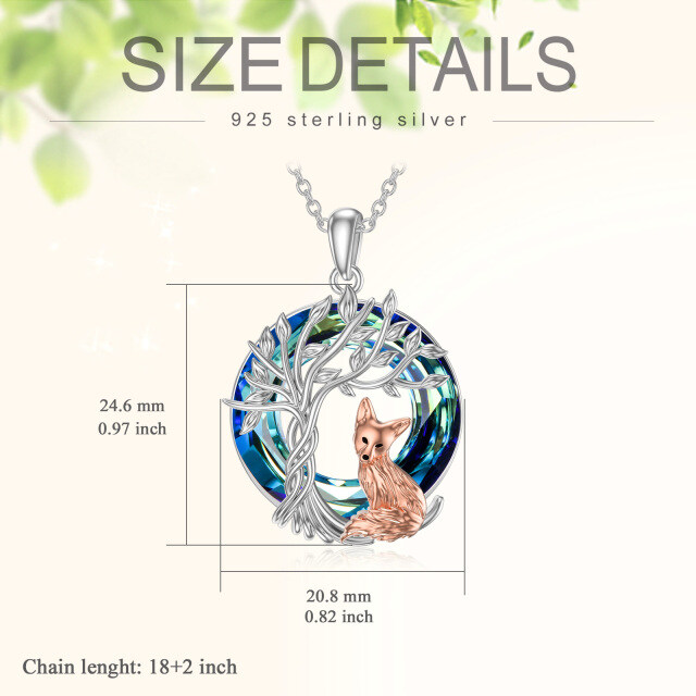 Sterling Silver Round Fox & Tree Of Life Crystal Pendant Necklace-5