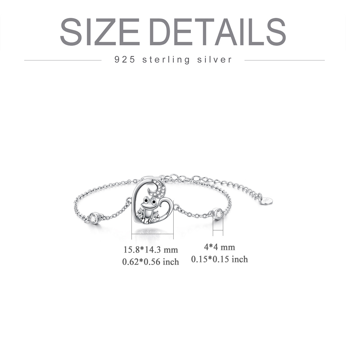 Sterling Silver Round Cubic Zirconia Frog & Heart Pendant Bracelet-6