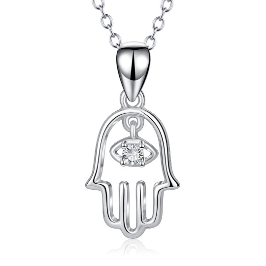 Sterling zilveren ronde cubic zirconia Hamsa hand hanger ketting