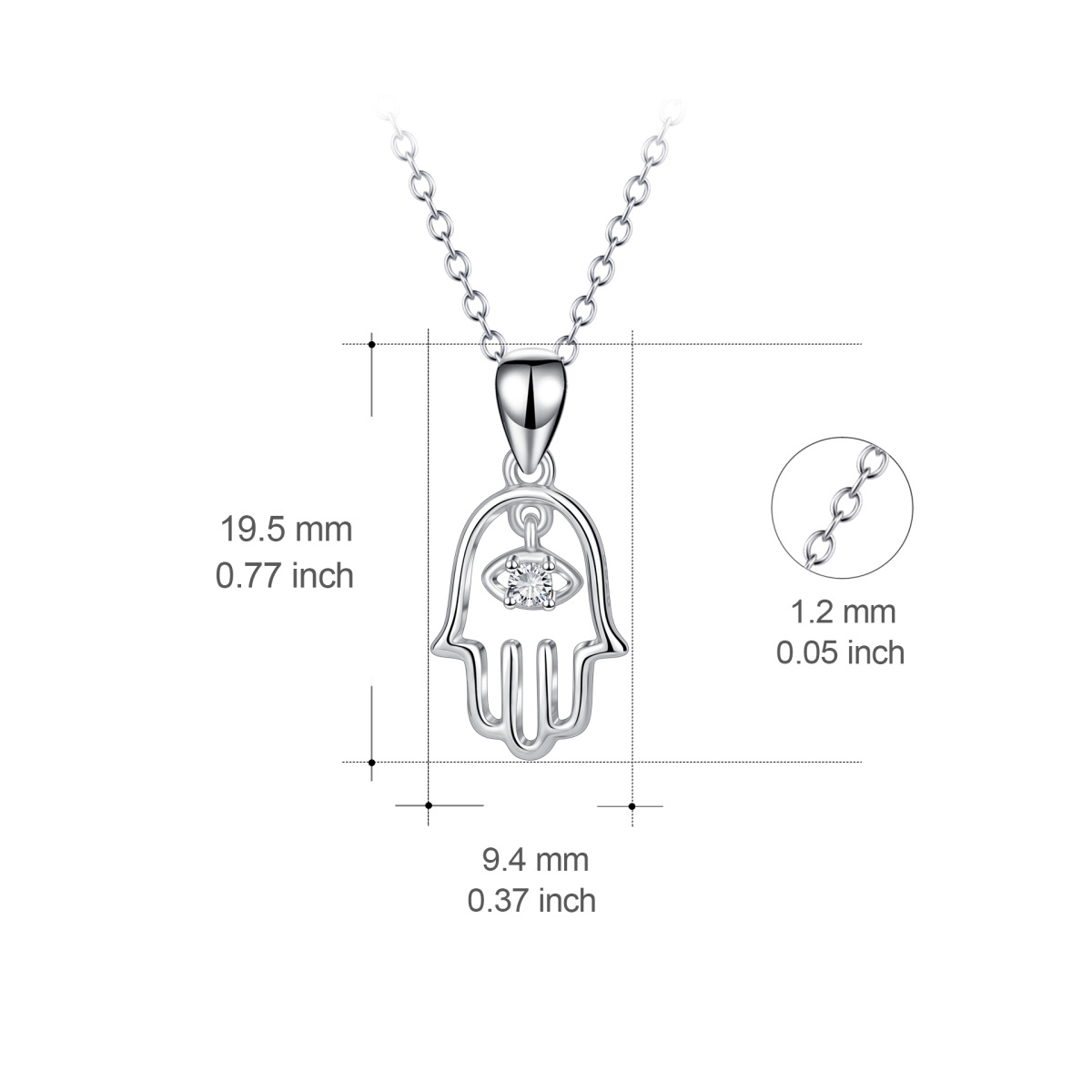 Collar Colgante Mano Hamsa Redondo Zirconia Cúbica de Plata de Ley-3