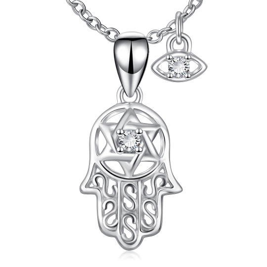 Sterling Silver Evil Eye Hamsa Hand Star Of David Necklace for Women