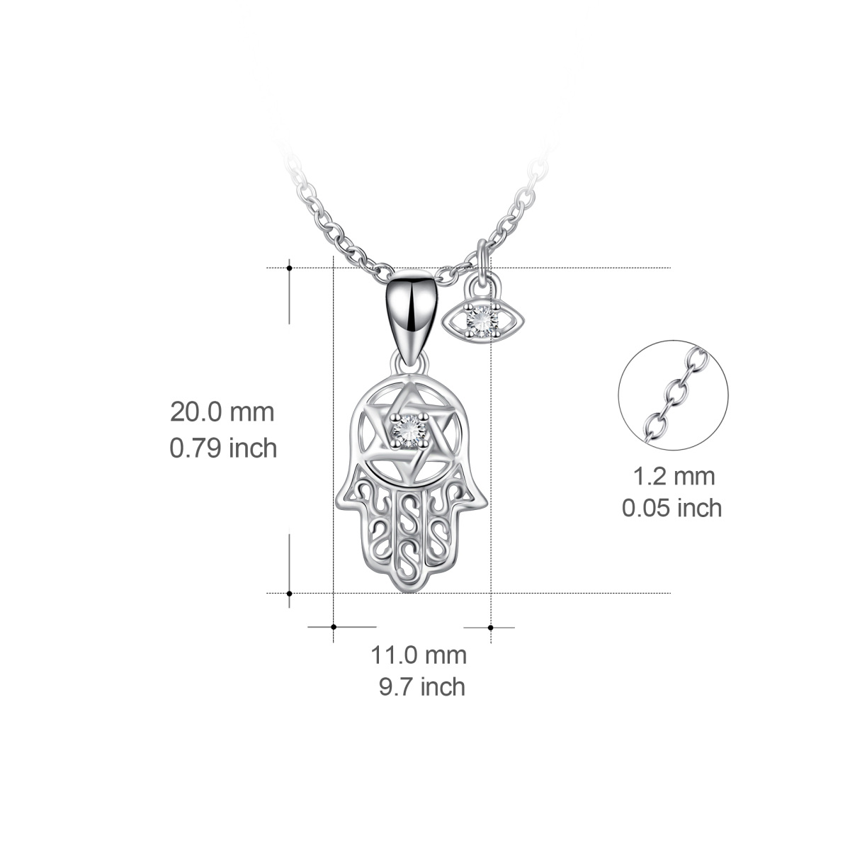 Sterling Silver Evil Eye Hamsa Hand Star Of David Necklace for Women-3