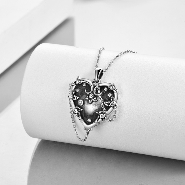 Collana con ciondolo a cuore in argento sterling con zircone rotondo-4