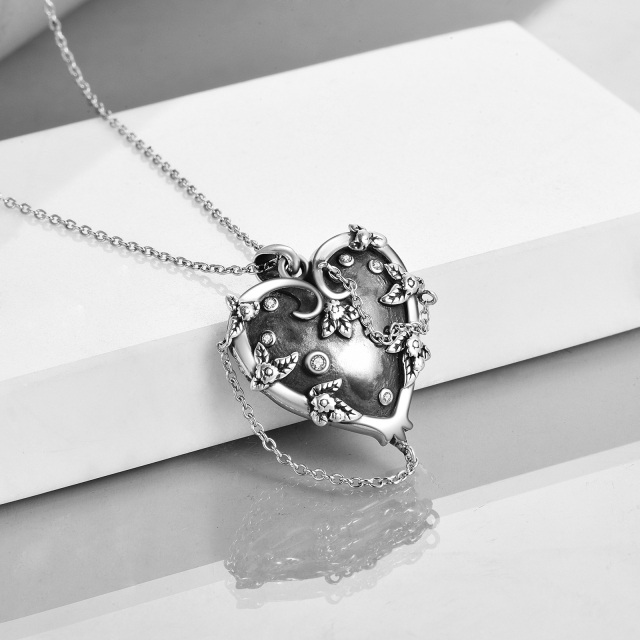 Sterling Silver Round Cubic Zirconia Heart Pendant Necklace-5