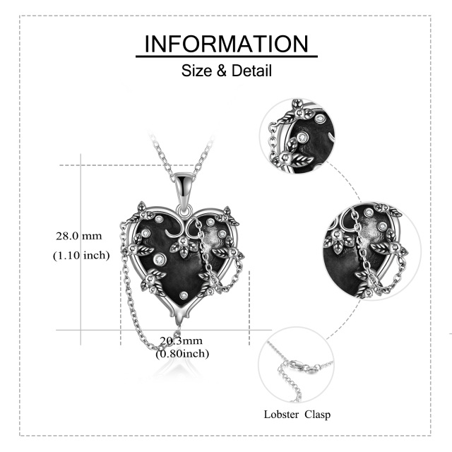 Sterling Silber Runde Zirkonia Herz Anhänger Halskette-6