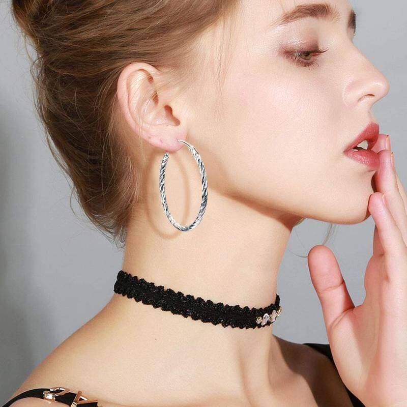 Sterling Silver Round Hoop Earrings-2