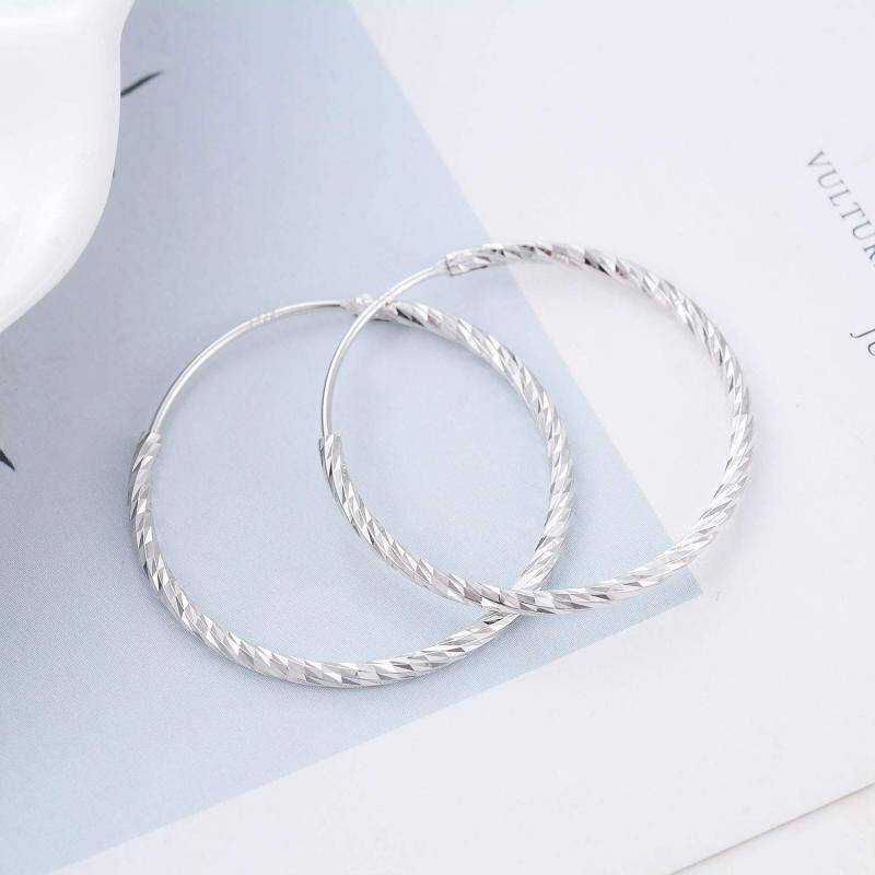 Sterling Silver Round Hoop Earrings-3