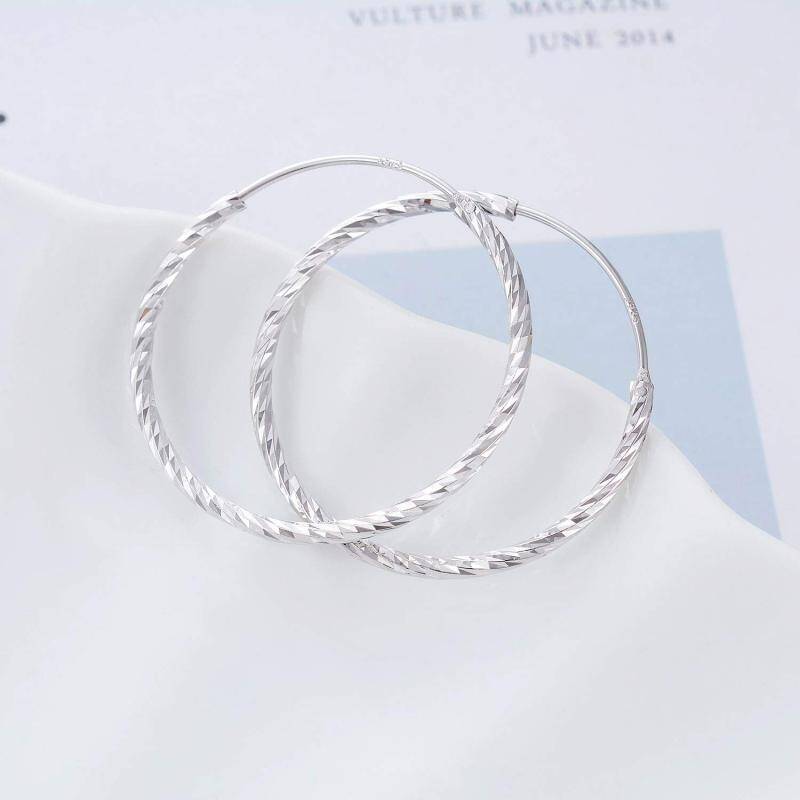 Sterling Silver Round Hoop Earrings-4