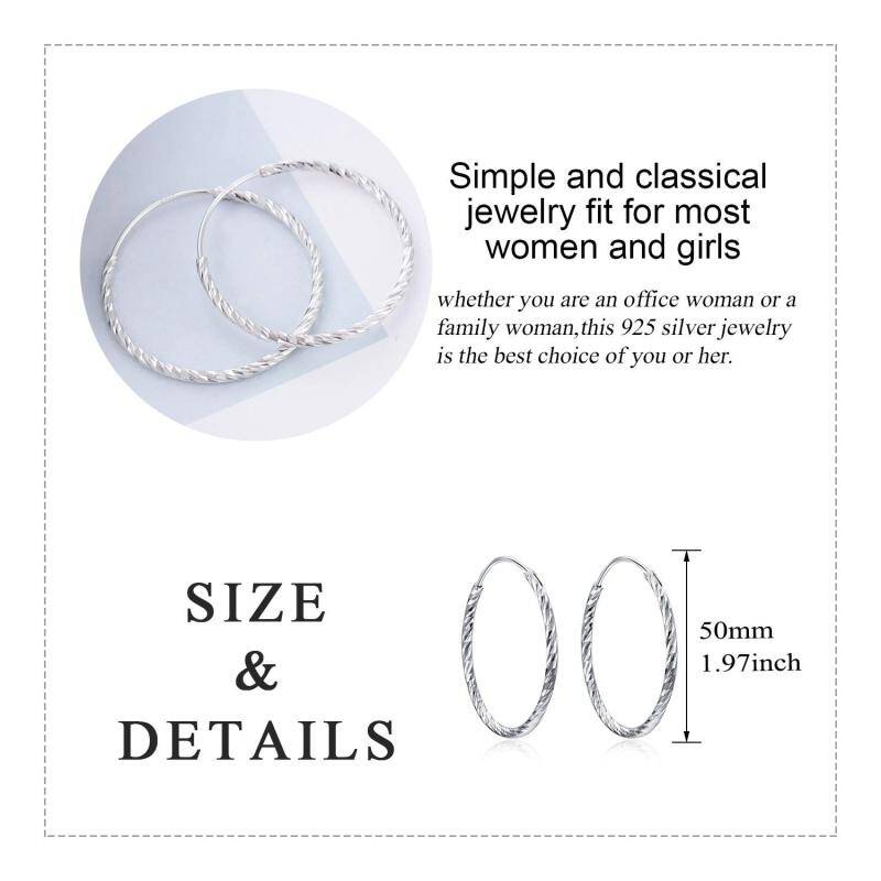 Sterling Silver Round Hoop Earrings-5