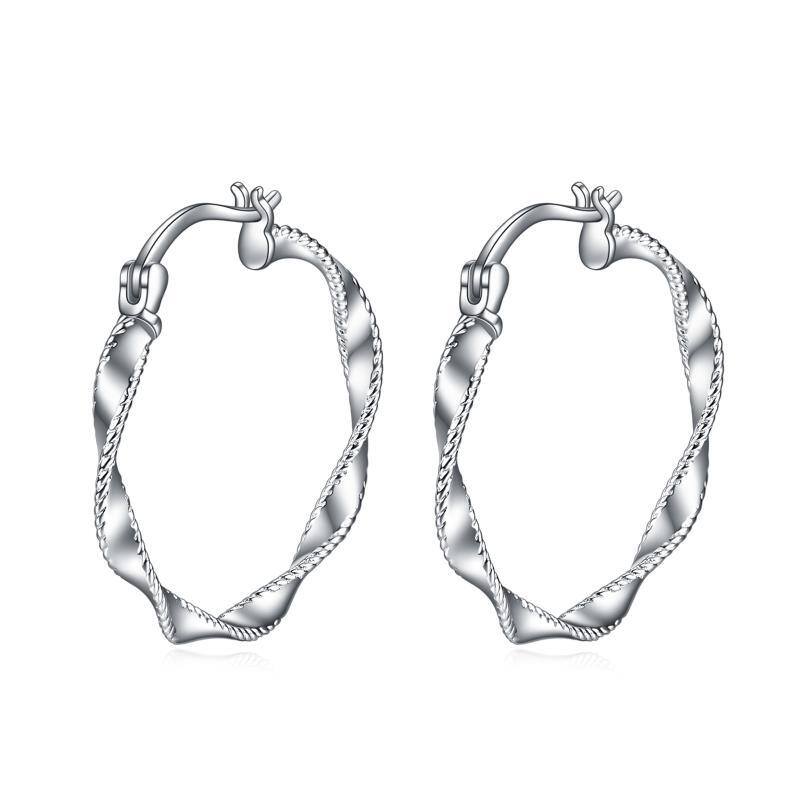 Sterling Silver Round Hoop Earrings-1