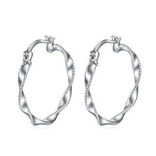 Sterling Silver Round Hoop Earrings-6