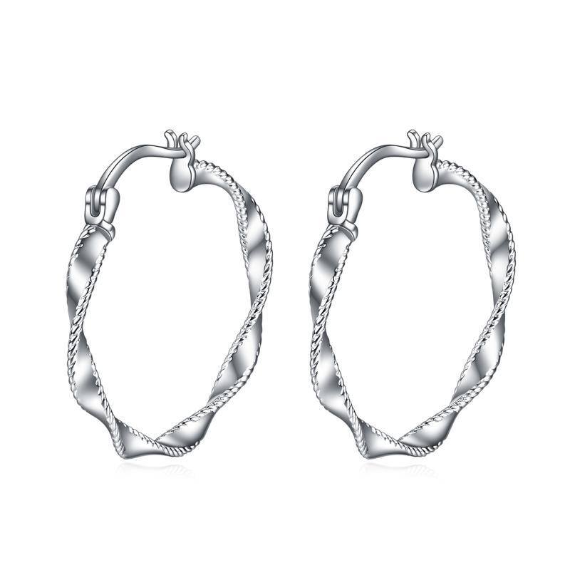 Sterling Silver Round Hoop Earrings-4
