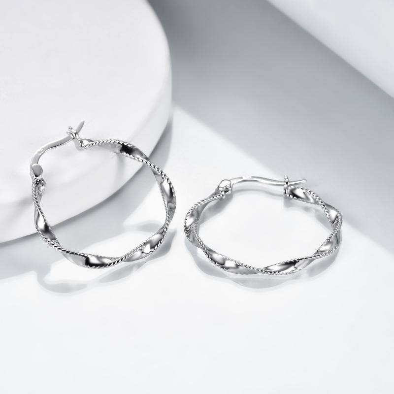 Sterling Silver Round Hoop Earrings-3