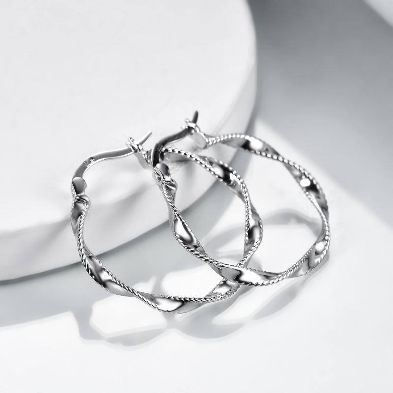 Sterling Silver Round Hoop Earrings-4