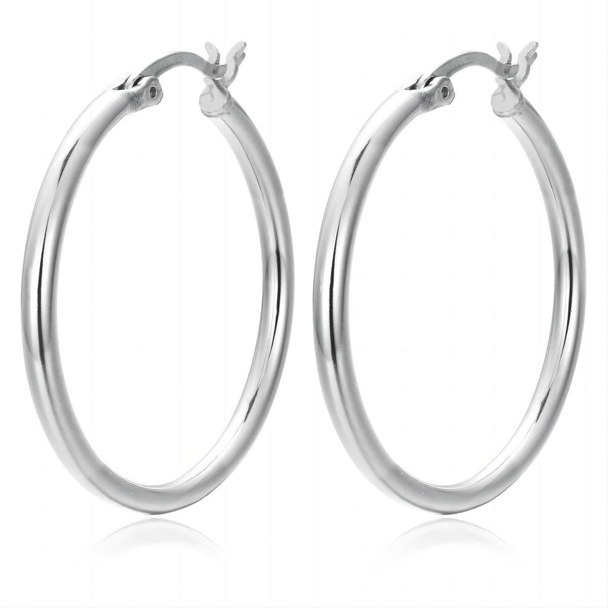 Boucles d'oreilles créoles rondes en argent sterling-1