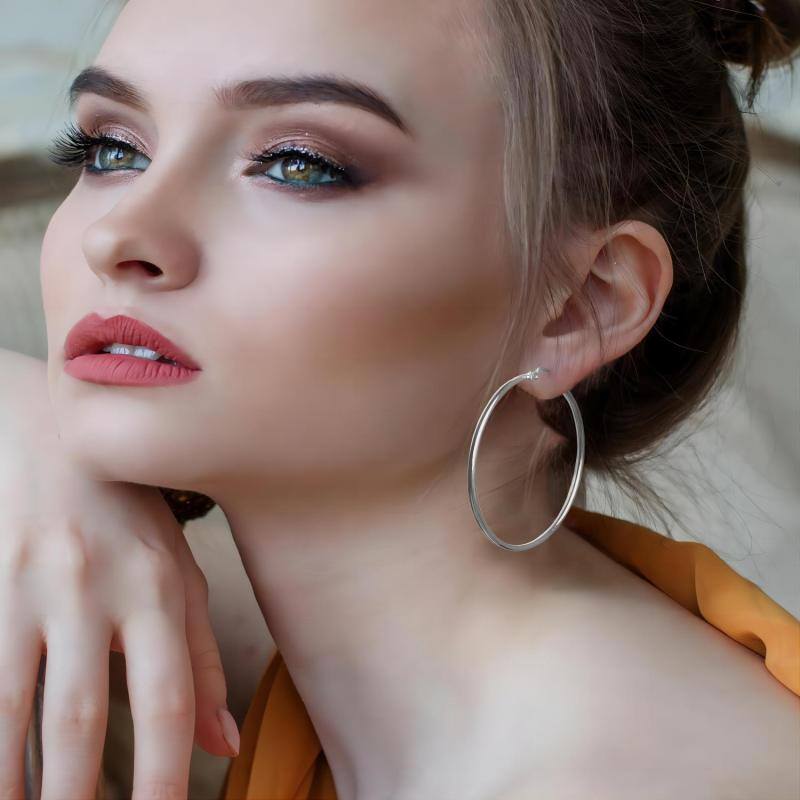 Brincos de argola em formato de círculo de prata esterlina-2