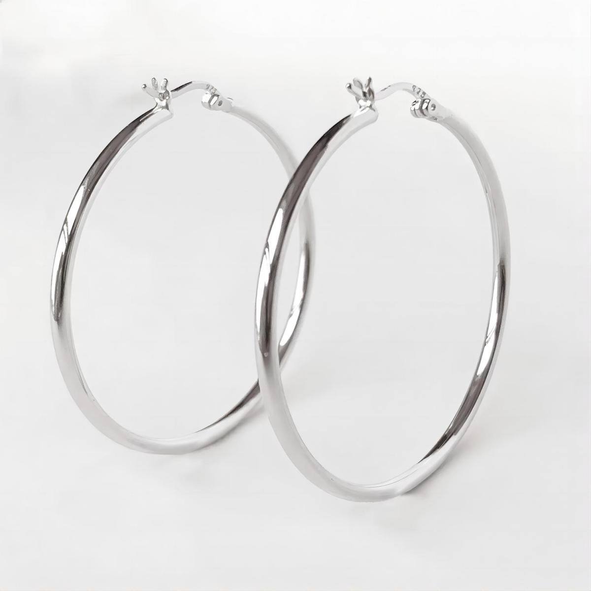 Boucles d'oreilles créoles rondes en argent sterling-3